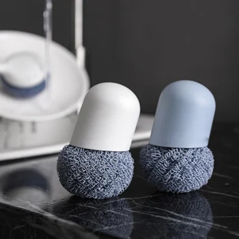 

Polyester Scourers with Handle Reusable Dishes Scrubber Cleaning Brush for Washing Pot Non-Stick Cookware