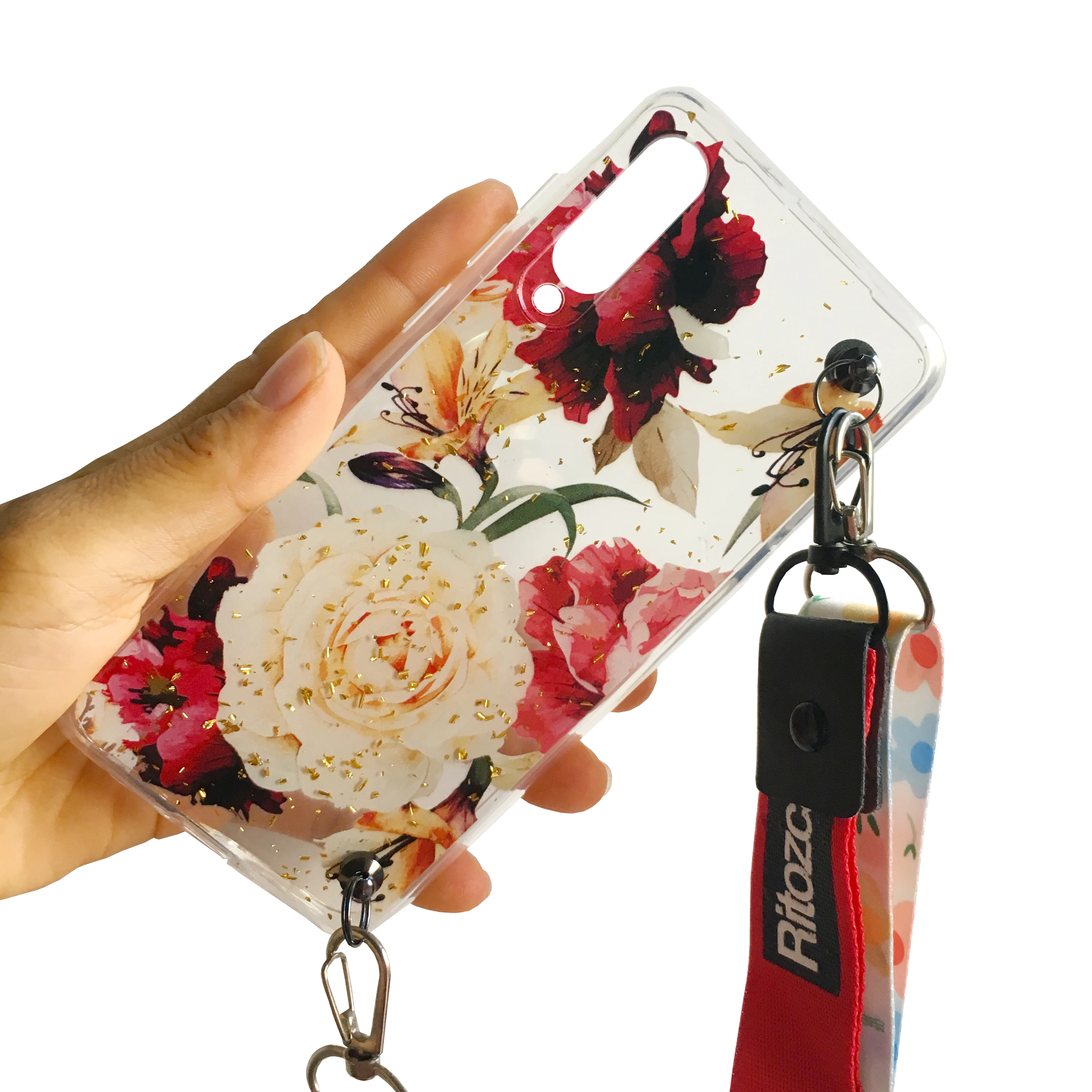 

strap tpu case for xiaomi mi 9 redmi note 7 pro case cover glitter rose flower sequins soft silicone shoulder lanyard phone bag