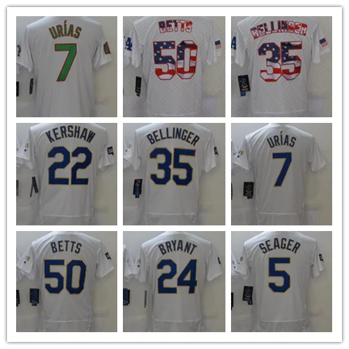 Джерси Mookie Betts Clayton Кершоу Cody Bellinger Corey Seager Джастин Тернер белая/Золотая 2021 Золотая