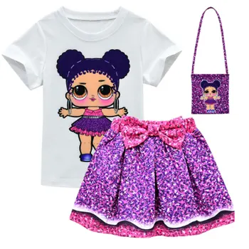 

2020Summer Toddler Short Sleeve T-shirt + Lol Skirt Set Girls Dress Girls Clothes Cartoon Princess Doll Girls Dress