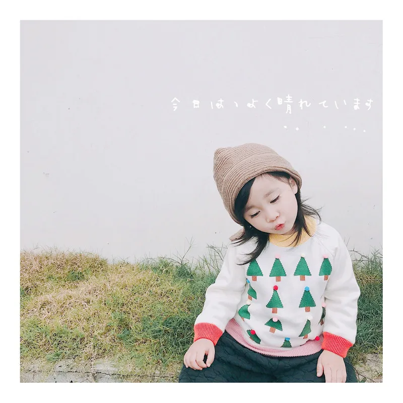 Tonytaobaby Winter Clothes New Children's Clothing White Christmas Tree Knit Sweater Baby Girl Sweater Christmas Sweater