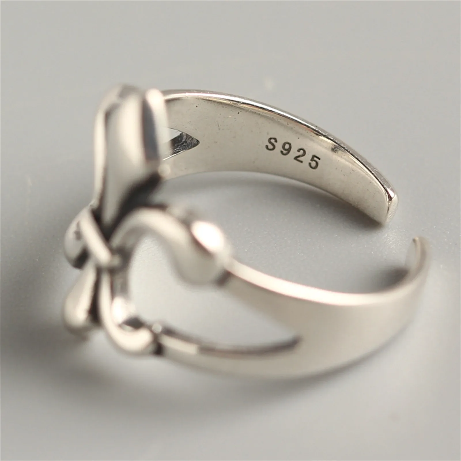 Fleur De Lis Sterling Silver 925 Open Ring for Women Men Fleur-de-lys Heraldry French Symbol Iris Lily Flower Retro Korea Style