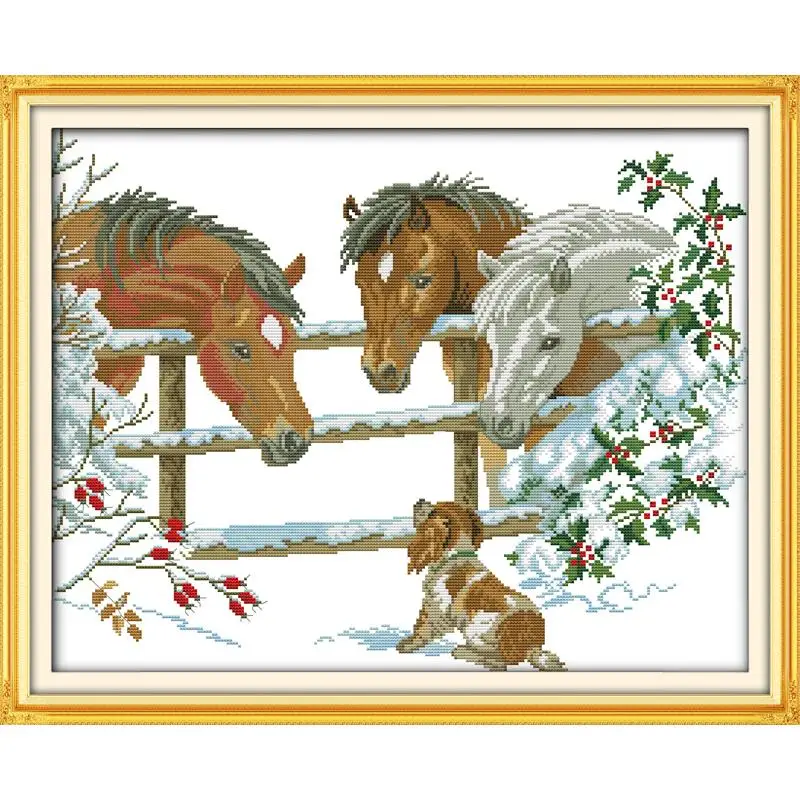 Kits for embroidery Horse Family 11CT 14CT DMC Cross Stitch Sets Counted China Home Decor Crafts Needlework | Дом и сад