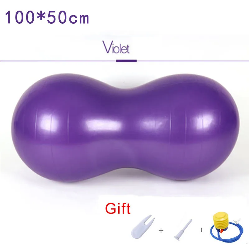 Purple 100x50cm Пилатес арахисовый мяч для йоги Анти-взрыв домашний тренировочный мяч фитнес взрывозащищенный Тренажерный зал Спорт на открытом воздухе фитбол для баланса 30 см/45 см/50 см - Цвет: Purple 100x50cm