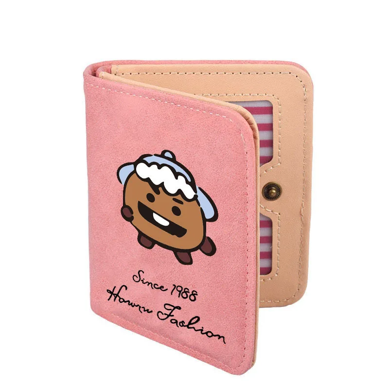 Potato-Deep Pink HUGWISER модные рождественские Молодежные ПУ кожаные короткие печатные милые кошельки с персонажами мультфильмов Прекрасный студенческий кошелёк для монет с отделение для фото и карточек - Цвет: Potato-Deep Pink