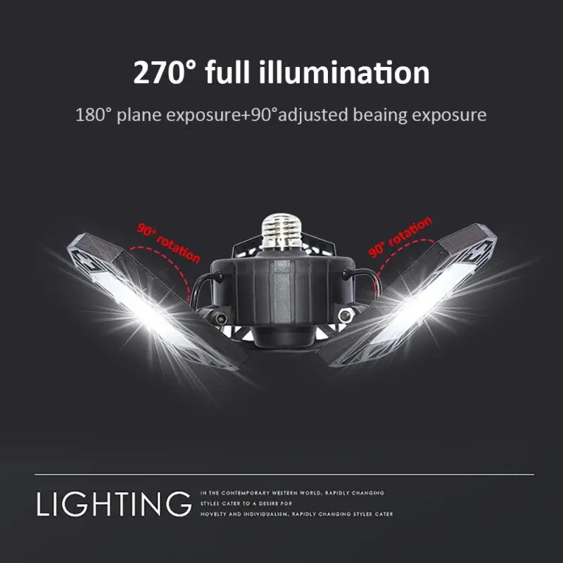 Ultra bright 60W 144LED Garage Lamp Waterproof IP65 AC85-265V E27 base Industrial Lighting Warehouses Deformable Ceiling Light