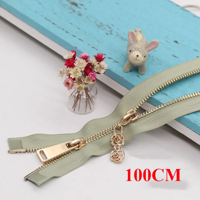 light green-2-100cm Meetee 5#85-120 см металлическая молния двойной ползунок с двойными способами Open-end хвост аксессуары для одежды Рюкзак Пальто DIY ремесла AP545 - Цвет: light green-2-100cm