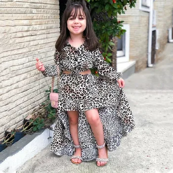 

1-6Y Fashion Toddler Kids Baby Girl Long Sleeve Leopard Shirt Tops Ruffles Skirt 2PCS Outfits Girls Dress Clothing Set