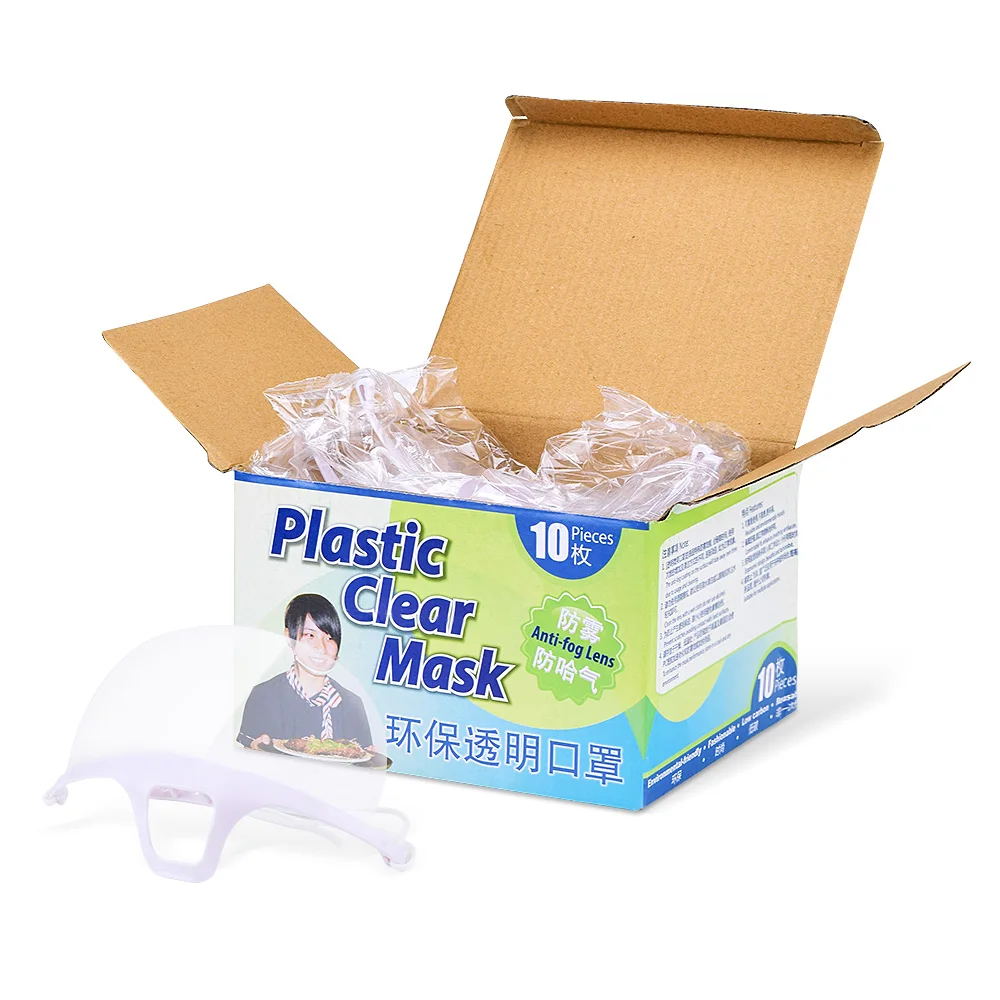 

10 Pcs Reused Transparent Anti-fog Face Mask Plastic Comfortable Spittle Shield Tattoo Mouth Cover Kitchen Catering Mask