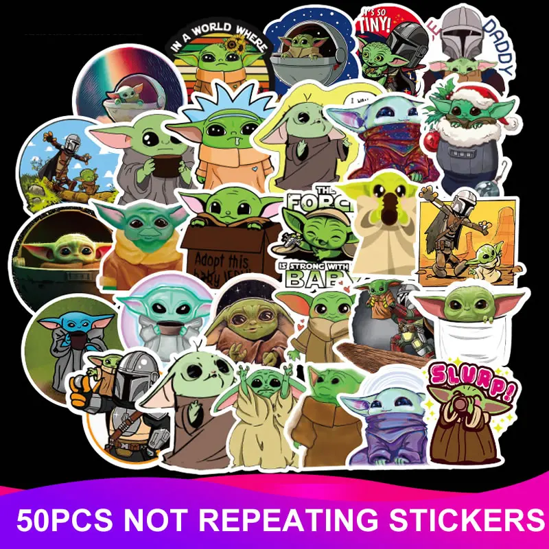 Cartoon Star Wars The Mandalorian Baby Yoda Stickers Waterproof Skateboard Luggage Motorcycle Graffiti Kid Toy Bebe Yoda Sticker