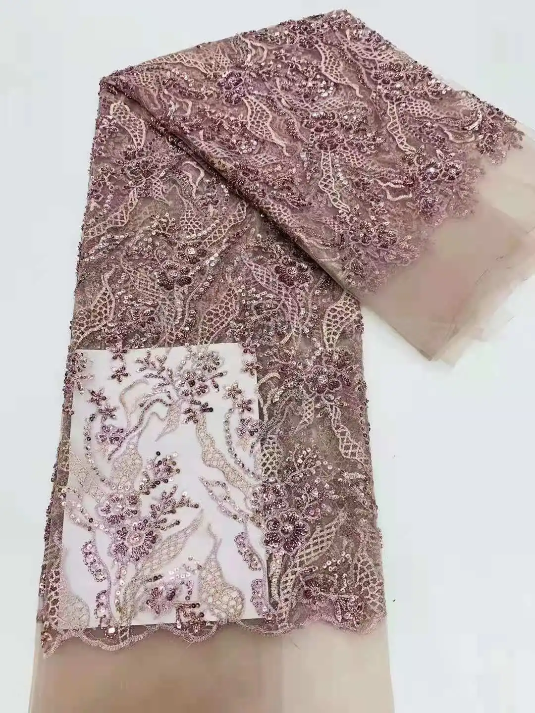 

Exquisite Dress fabric with beads sequins French tulle net lace / Beads embroidery African lace fabric for Evening dress wedding