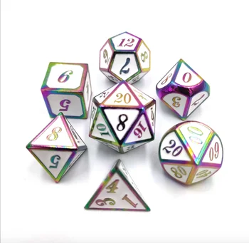 

New metal dice set rainbow color with white 7 PCS/Set collection