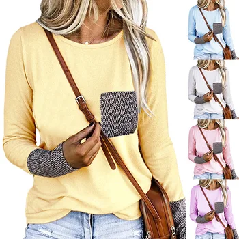 

clothing OWLPRINCESS 2019 New Long Sleeve Women's Clothing round Neck Pocket Loose Ladies Casual T-shirt