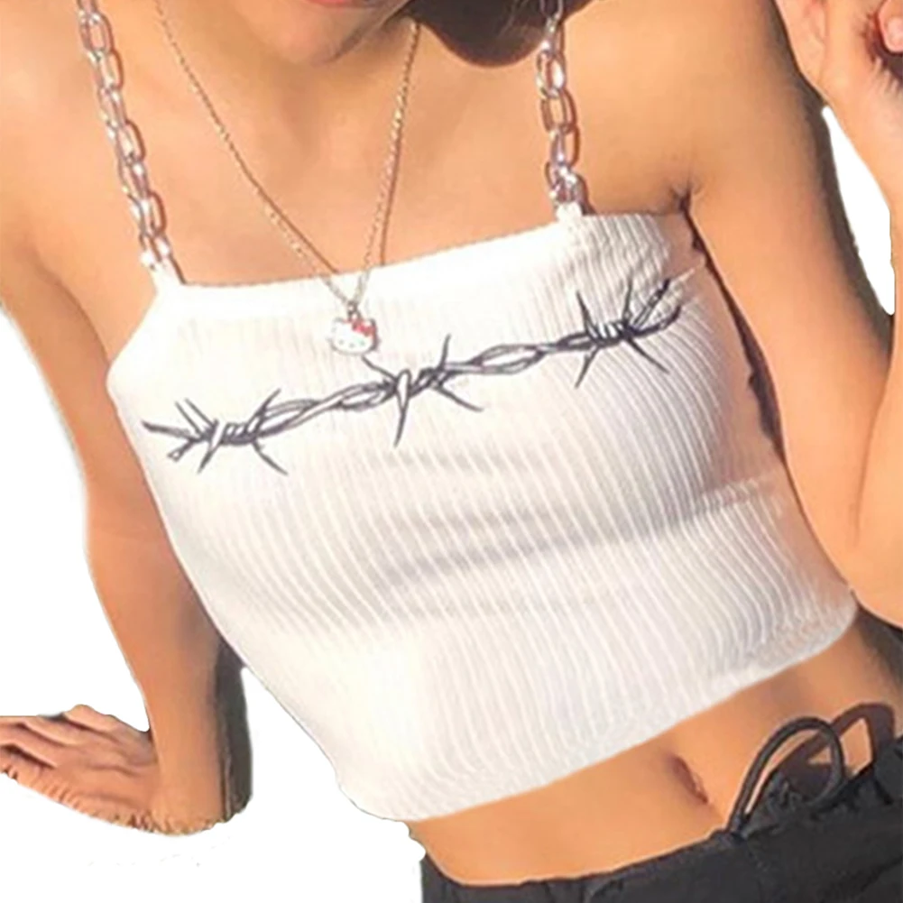 

2023 Women Sexy Crop Tops Summer Stylish New Bandage Sleeveless Chain Camisole Tank Vest Short Streetwear