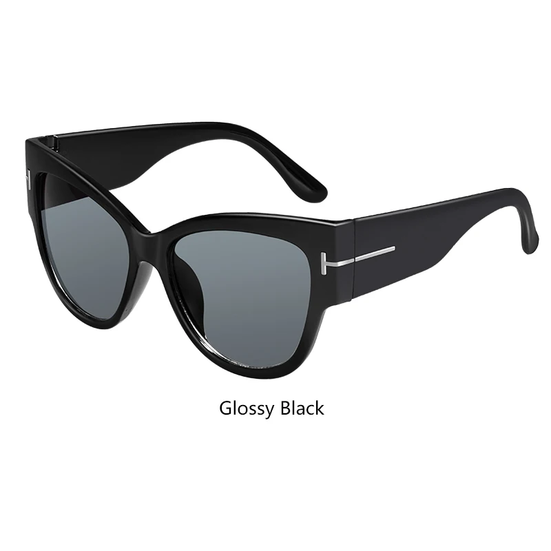 Винтажные негабаритные солнцезащитные очки "кошачий глаз", женские большие черные оттенки, сексуальные градиентные очки, роскошные брендовые солнцезащитные очки, золотые, Т-образные украшения - Цвет линз: C11
