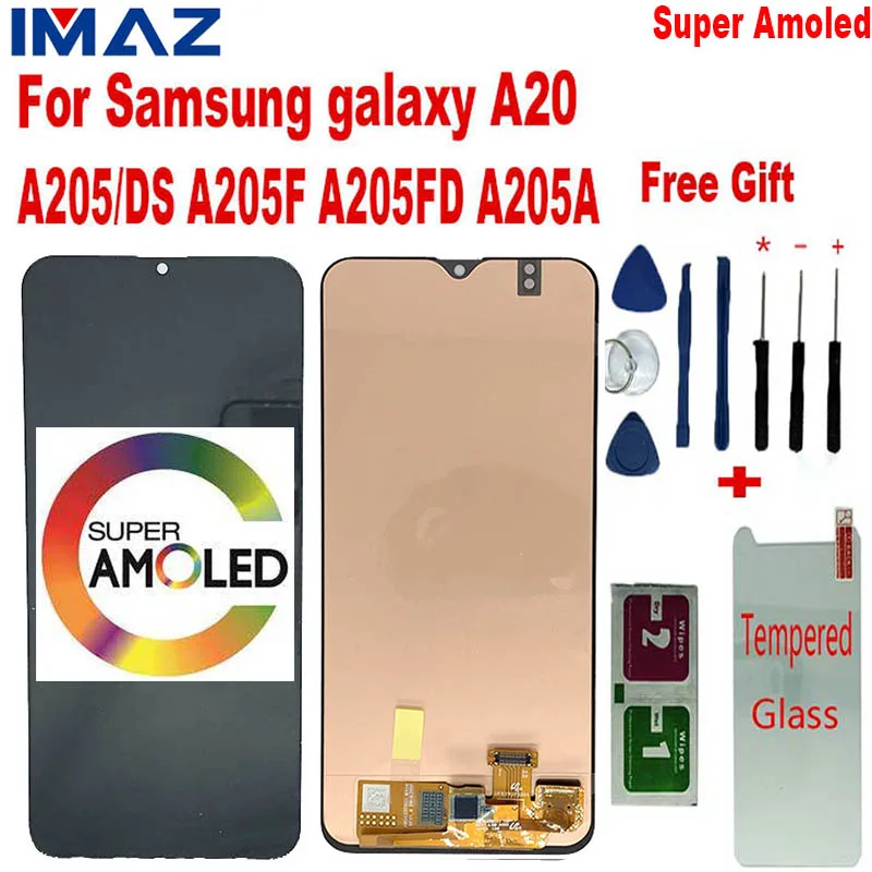 ЖК-дисплей IMAZ Super Amoled 6 4 дюйма для Samsung Galaxy A20 A205M/G A205F 2019 A205FN сенсорный экран