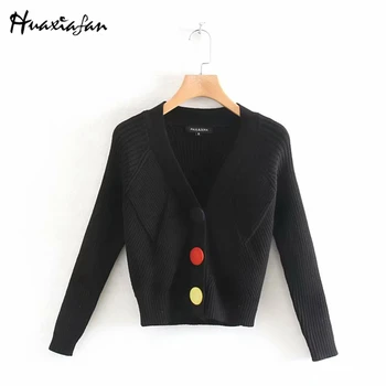 

Huaxiafan Sweater Knitted Cardigans Women V Neck Multicolor Button Cardigans Female Autumn Winter Sweaters Casual Outwear Coats