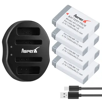 

4Pcs NB-13L 1500mAh NB 13L NB13L Batteries + Dual USB Charger for Canon PowerShot G5X G5 X G7 X Mark II G7X G9 X G9X SX720 HS