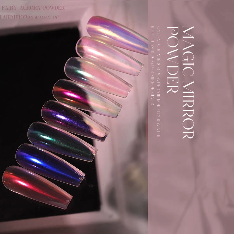 Nail Glitter Mirror Aurora Neon Powders Dust Chameleon Nail Art Chrome Pigment Dipping Powder Decoration 1g/box