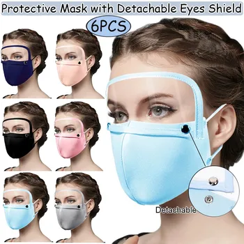 

Men Women Solid Color Protective Mask With Detachable Eyeshield Outdoor Antidust Windproof Reusable Face Mask Washable Mask 6PCs