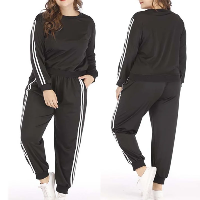 

Plus Size Black Casual Sets For Women 3xl 4xl Tracksuit Women Large Sizes Autumn Winter Sweatshirts Set Ladies Training Pants