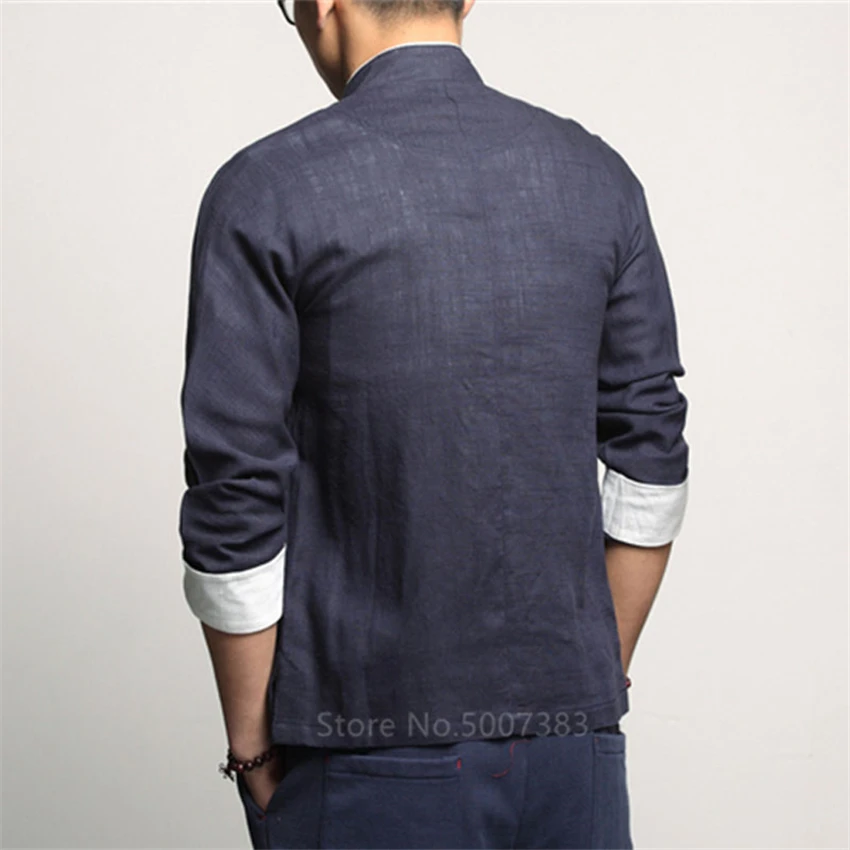 Men Vintage Full Sleeve Collar Linen Shirts Tang Suit Hanfu China Style Top New Year Clothes