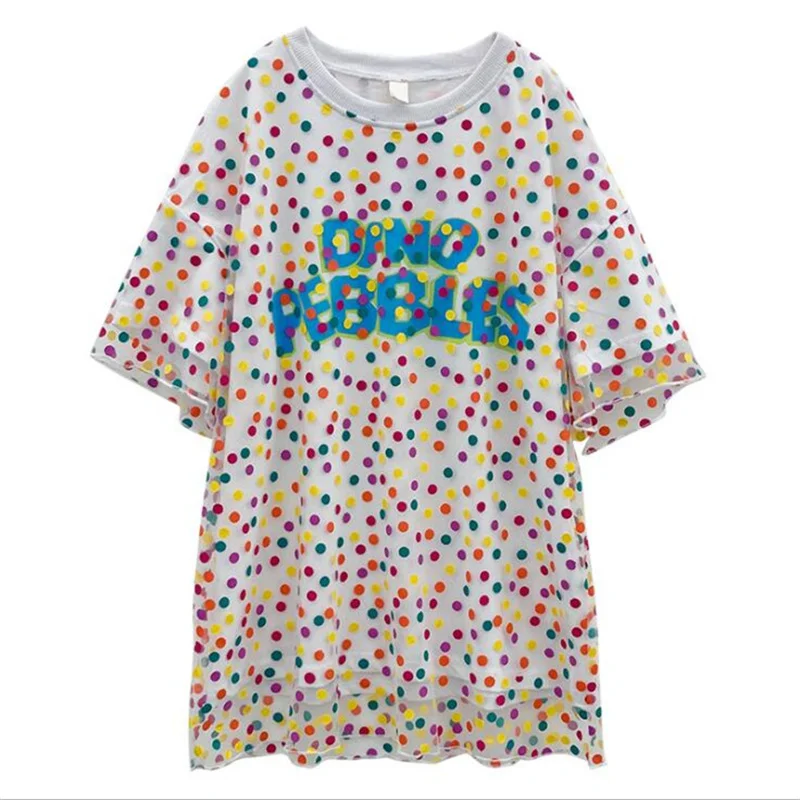 Fashion Teens Kids Dresses Dot Print Mesh Princess Girls Summer