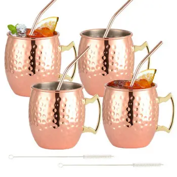 

4pcs 16oz Moscow Mule Stainless Steel Mug Drinking Cocktail cups Mugs hammered