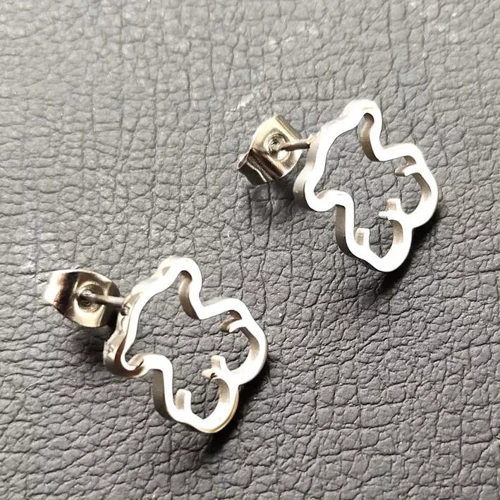 

Silver Stainless Steel Bear Pendant Necklace Earrings Sets Gold color Earring Bear Charm Necklace Jewelry Sets for Women