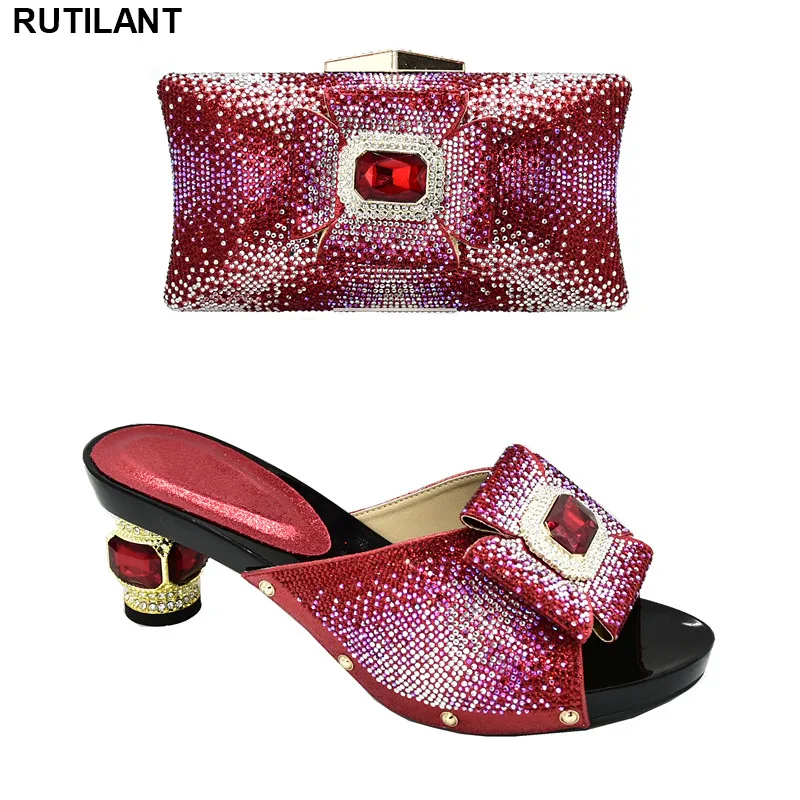 

Ladies Italian Shoes and Bag Set Decorated with Rhinestone Shoes and Bags To Match Italy High Heels Women Wedding Party Shoes