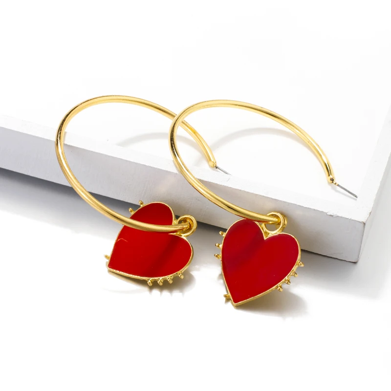 

AENSOA New Trendy Red Heart Big Circle C-Type Drop Earrings For Women Punk Fashion Jewelry Wholesale Female Pendientes 2019