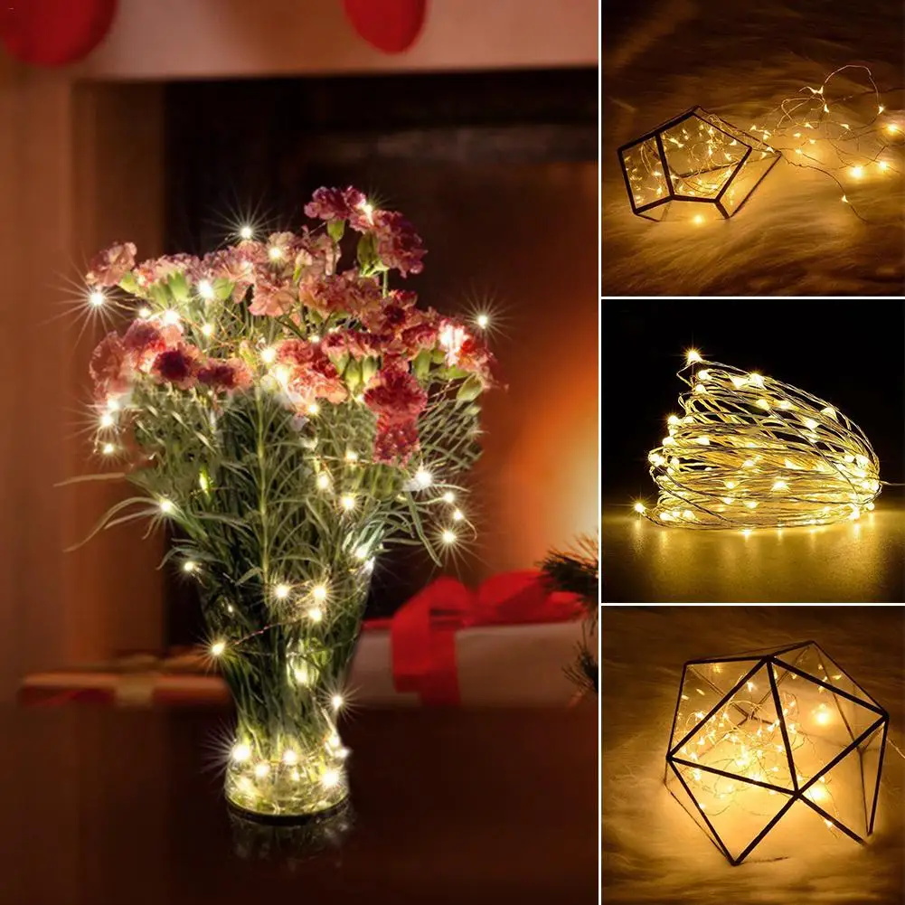 Светодиодный светильник-гирлянда, светильник из медной проволоки, usb-разъем, светильник-гирлянда, украшение 1 м, 2 м, 3M, 4M, свадебное, рождественское освещение вечеринки