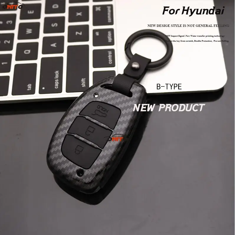 B Type Carbon black Углеродистая резина 3 кнопки ABS автомобильный чехол для ключей защитный чехол для ключей подходит для hyundai HB20 IX25 IX45 IX55 Verna/Accent/i25 - Название цвета: B Type Carbon black