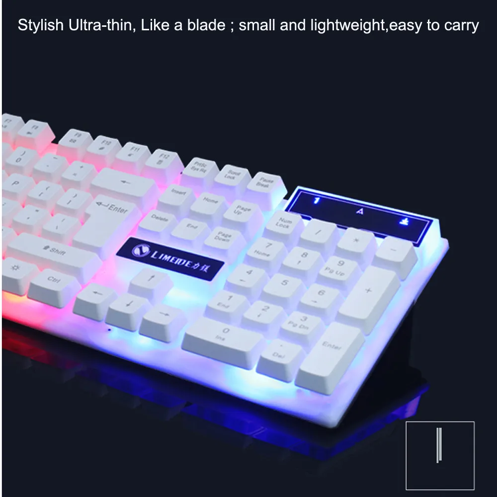 Беспроводная клавиатура и мышь комбо набор Красочный светодиодный с подсветкой USB проводной ПК Радуга игровая клавиатура# D2