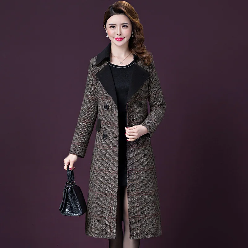 

2019 Autumn And Winter New Style Plaid Woolen Coat Korean-style Slim Fit Mid-length over-the-Knee Woolen Overcoat