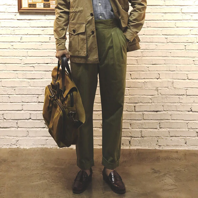 Pantalones de Estilo Vintage británico para hombre, pantalón plisado, informal, inteligente, Tornado Rojo