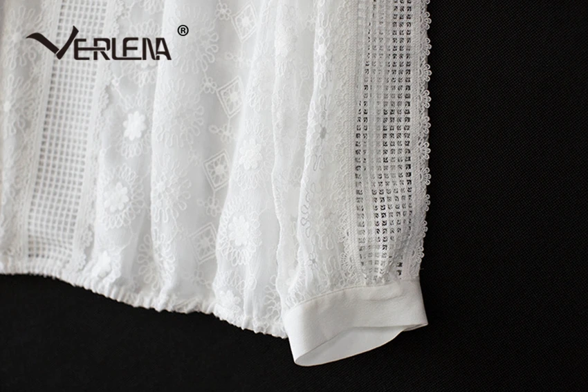 Verlena, шелк, белая кружевная блузка, элегантная, очаровательная, вышивка, женские блузки,, длинный рукав, милая рубашка, жемчужные пуговицы, женские топы