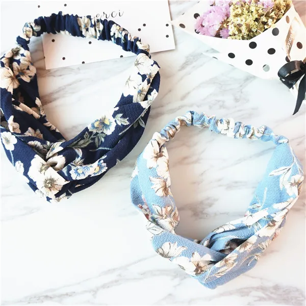 

Fresh Fashion Turban Headbands Women Spring Summer Chiffon Headband Head Wrap Wide Floral Leaf Hair Accessories Cotton Headband