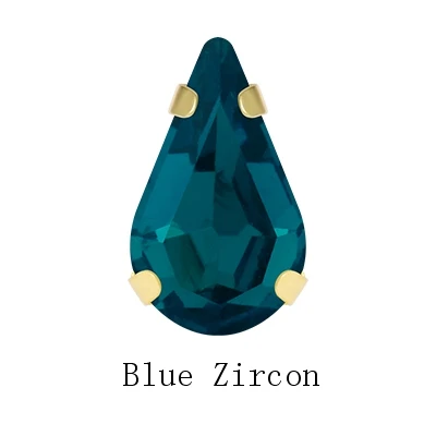 Blue Zircon Блестящие синие серии блестящие грушевидные стеклянные хрустальные стразы высокого качества пришивные стразы с Золотые когти нашивки для одежды сумки - Цвет: Blue Zircon