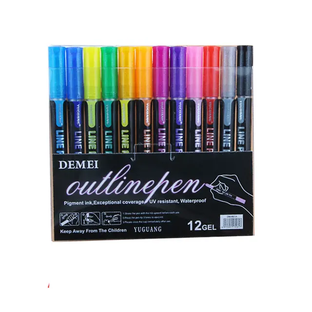 12 Color Double Line Outline Art Pen Marker Pen DIY Graffiti Outline Marker Pen Highlighter Scrapbook Bullet Diary Poster Card 1 set 12color B