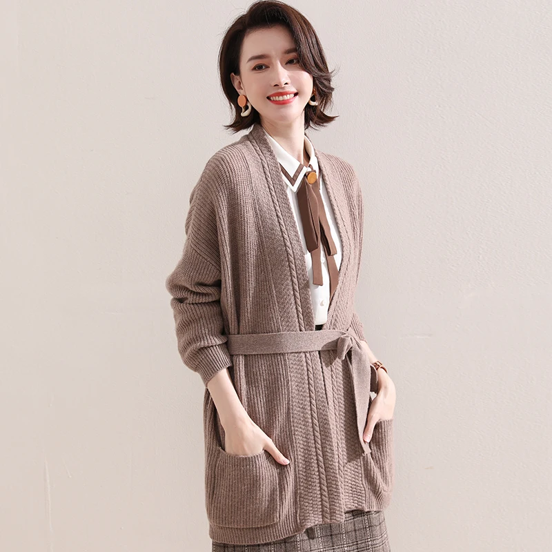 Women Jackets 100% Pure Wool Kntted Long Sweaters