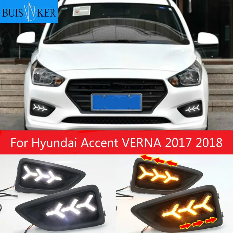 

Дневные ходовые огни для Hyundai Accent VERNA 2017 2018, светодиодный ные дневные Противотуманные фары с функцией поворота, 2 шт.