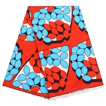 Африканский нигерийский настоящие, из Анкары настоящий голландский воск 6 ярдов \ Набор восковой ткани красный и небесно-голубой цвет печати ткани