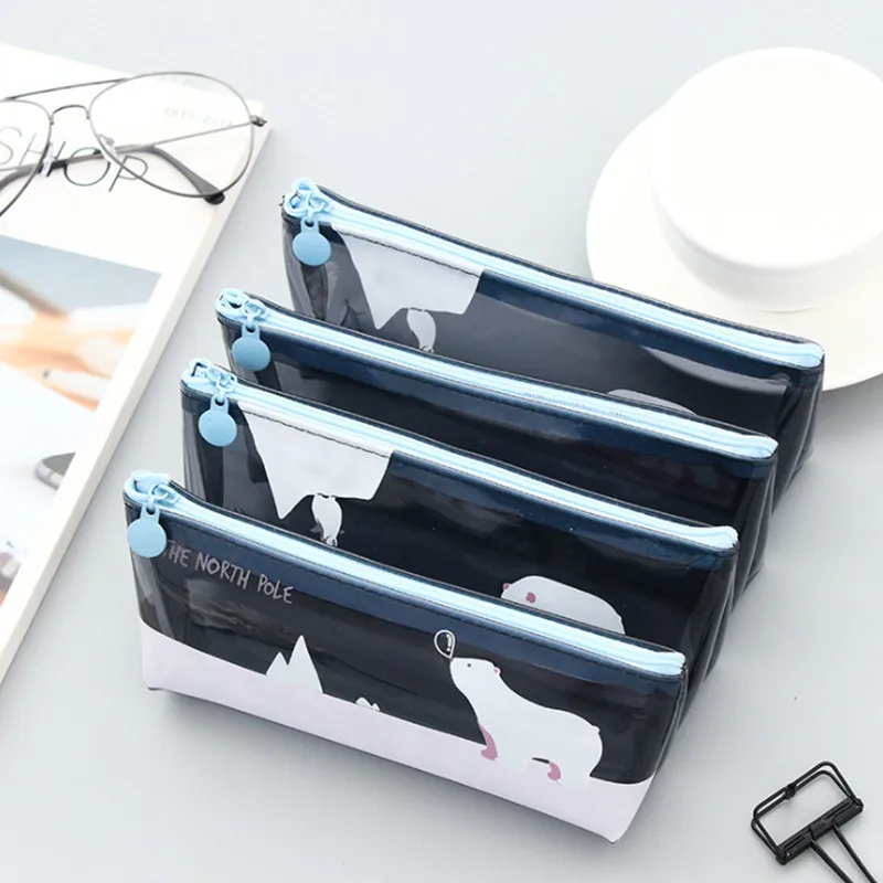 

Creative Transparent Animal Pencil Case Cute Penguin Polar Bear Big Pen Bag Storage Pouch School Supplies