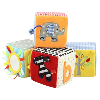 

4PCS Infant Baby Ring Rattle New Educational Plush Toys Soft Building Block Develop the Ability of Thinking Communication
