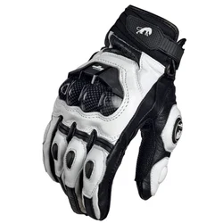 Unisex All-Season Motorcycle Racing Leather Gloves - Black/White Cowhide - XXL (Leather white)