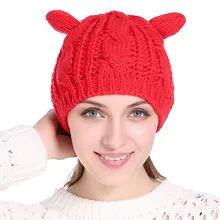 Женские зимние шапки, шапка с милыми кошачьими ушками, вязанная шерстяная шапка с защитой от ушей, шапка-бомбер, модная шапка Gorros Mujer Invierno