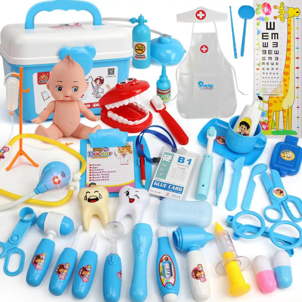 Игровой домик Детский Доктор игрушка набор моделирования Медицинский Набор инструментов подарок - Цвет: 39 PCs blue