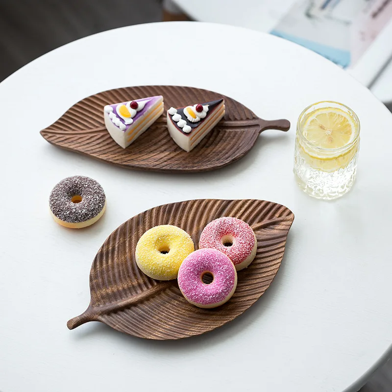 Leaf Serving Tray Storage Dessert Wooden Organizer Plate Wood