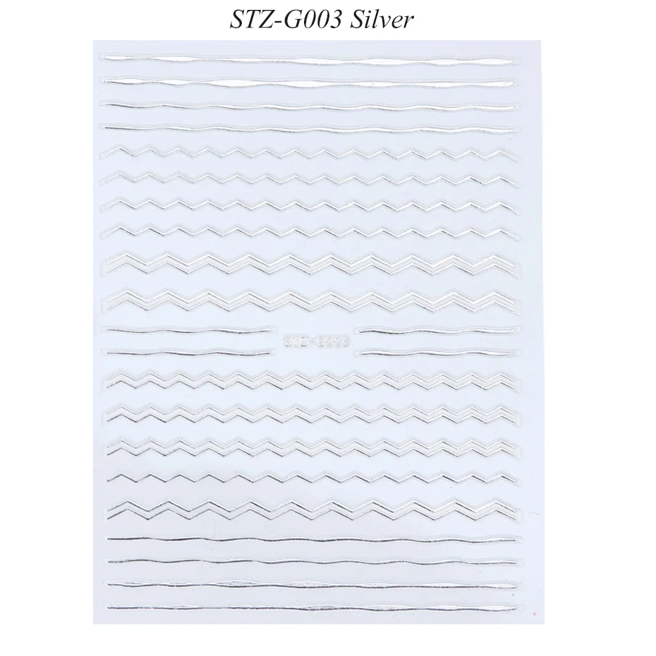 1 шт стикер для ногтей Золотой Серебряный металлический Кривой полосы линии клейкая полоска многоразмерная 3D наклейка s для маникюра JISTZ-G001-013 - Цвет: STZ-G003 Silver